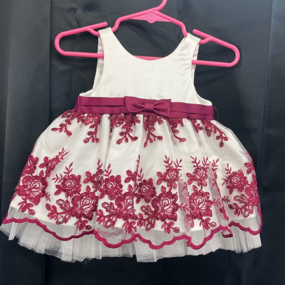 American Princess Burgundy and White Embroidered Dress